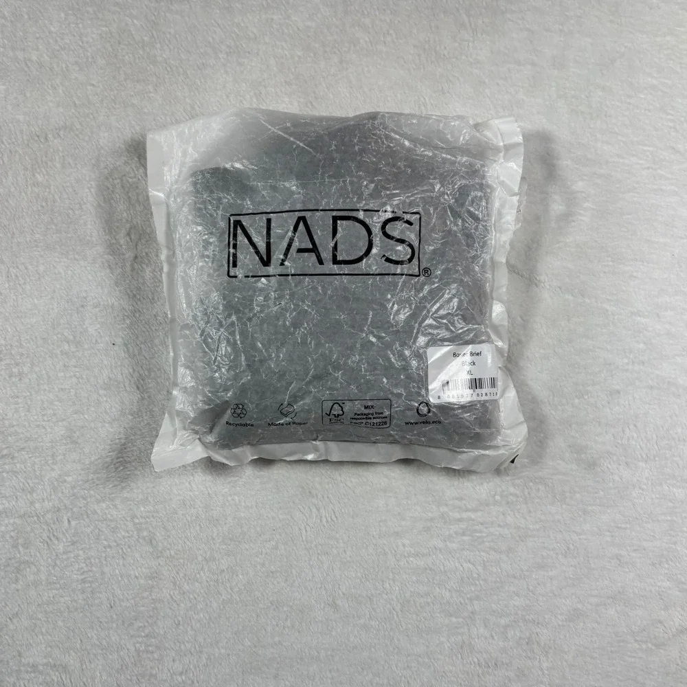 NADS Organic Boxer Briefs Mens XL Black Cotton Stretch Underwear XL RN 167693